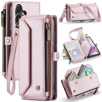 For Samsung Galaxy A36 5G Case CASEME C36 Series  Zipper Wallet Leather Phone Cover with Straps - Pink