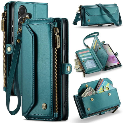 For Samsung Galaxy A36 5G Case CASEME C36 Series  Zipper Wallet Leather Phone Cover with Straps - Green