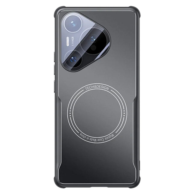 For Huawei Pura 70 Case TPU Frame Metal Back Panel Phone Cover Built In Glass Lens Film - Black