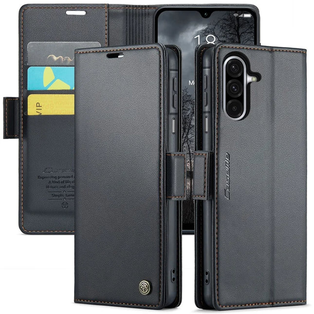 For Samsung Galaxy A26 5G Case CASEME 023 Series RFID Blocking Glossy Stand Phone Cover - Black