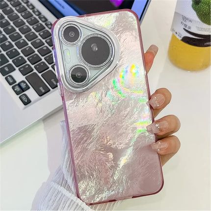 For Huawei Pura 70 Case IMD Design Shockproof Hybrid Phone Cover with Glass Lens Film - Foil Pattern  /  Pink