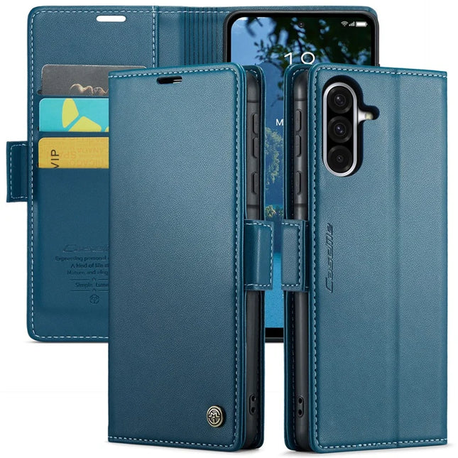 For Samsung Galaxy A36 5G Case CASEME 023 Series RFID Blocking Glossy Stand Phone Cover - Blue