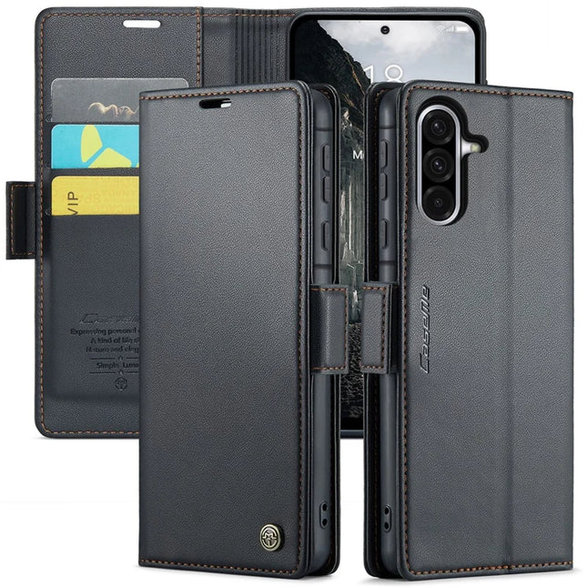 For Samsung Galaxy A36 5G Case CASEME 023 Series RFID Blocking Glossy Stand Phone Cover - Black