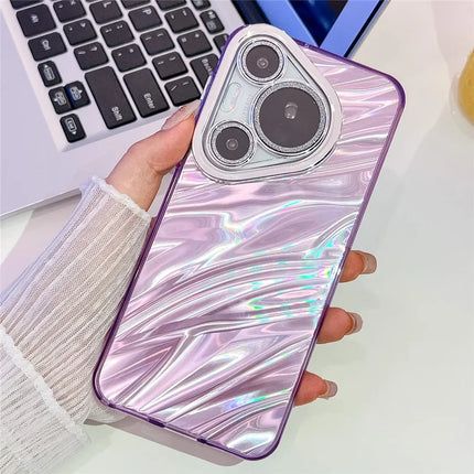 For Huawei Pura 70 Pro Case IMD Design Shockproof Hybrid Phone Cover with Glass Lens Film - Ripple Pattern  /  Purple