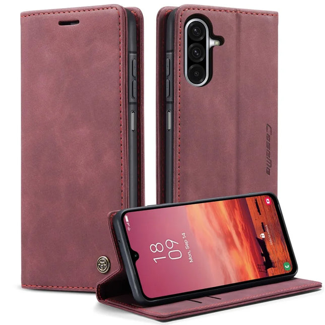 For Samsung Galaxy A26 5G Case CASEME 013 Series Card Holder Stand Leather Phone Cover - Red