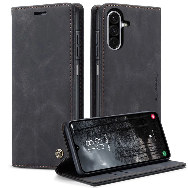 For Samsung Galaxy A26 5G Case CASEME 013 Series Card Holder Stand Leather Phone Cover - Black