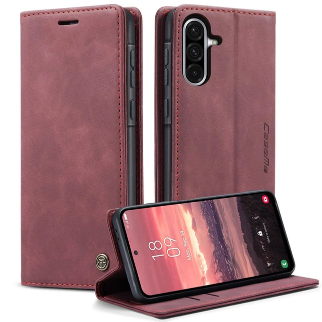 For Samsung Galaxy A36 5G Case CASEME 013 Series Card Holder Stand Leather Phone Cover - Red