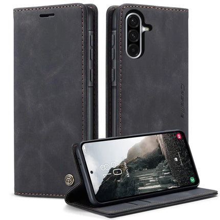 For Samsung Galaxy A36 5G Case CASEME 013 Series Card Holder Stand Leather Phone Cover - Black
