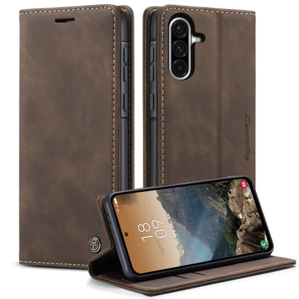 For Samsung Galaxy A36 5G Case CASEME 013 Series Card Holder Stand Leather Phone Cover - Coffee
