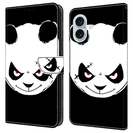 For iPhone 16 Plus Case Pattern Printing Anti-Drop Leather Flip Wallet Phone Cover - Angry Panda