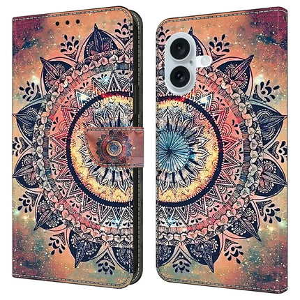 For iPhone 16 Plus Case Pattern Printing Anti-Drop Leather Flip Wallet Phone Cover - Mandala
