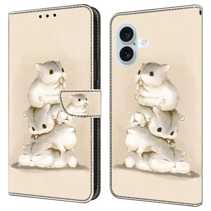 For iPhone 16 Plus Case Pattern Printing Anti-Drop Leather Flip Wallet Phone Cover - Stacking Squirrels