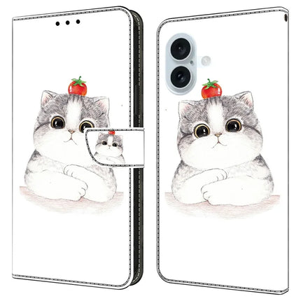 For iPhone 16 Plus Case Pattern Printing Anti-Drop Leather Flip Wallet Phone Cover - Cute Cat