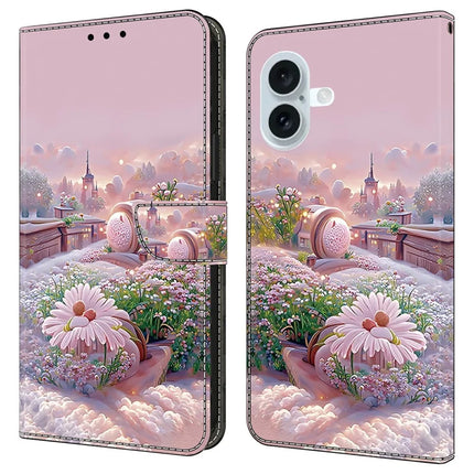 For iPhone 16 Plus Case Pattern Printing Anti-Drop Leather Flip Wallet Phone Cover - Garden
