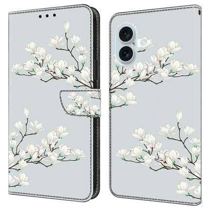 For iPhone 16 Case Pattern Printing Anti-Drop Leather Flip Wallet Phone Cover - Magnolia