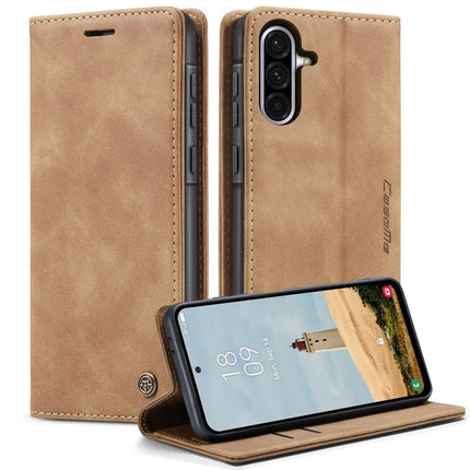 For Samsung Galaxy A56 5G Case CASEME 013 Series Card Holder Stand Leather Phone Cover - Brown