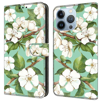 For iPhone 16 Pro Max Case Pattern Printing Anti-Drop Leather Flip Wallet Phone Cover - Watercolor Flowers