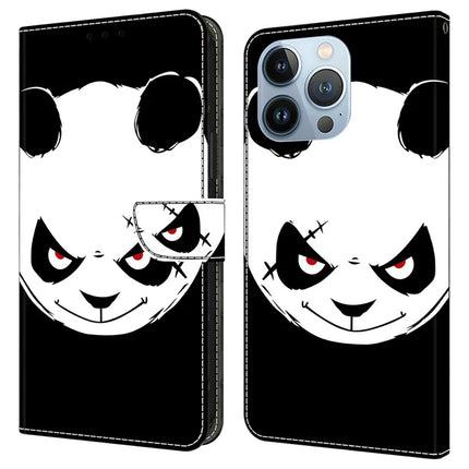 For iPhone 16 Pro Max Case Pattern Printing Anti-Drop Leather Flip Wallet Phone Cover - Angry Panda