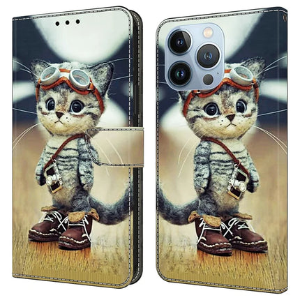 For iPhone 16 Pro Max Case Pattern Printing Anti-Drop Leather Flip Wallet Phone Cover - Naughty Cat