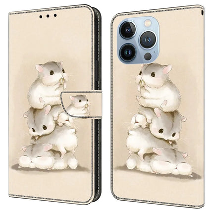 For iPhone 16 Pro Max Case Pattern Printing Anti-Drop Leather Flip Wallet Phone Cover - Stacking Squirrels