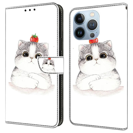 For iPhone 16 Pro Max Case Pattern Printing Anti-Drop Leather Flip Wallet Phone Cover - Cute Cat
