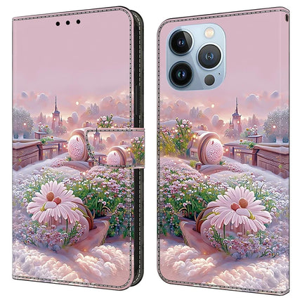 For iPhone 16 Pro Max Case Pattern Printing Anti-Drop Leather Flip Wallet Phone Cover - Garden