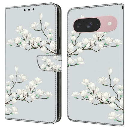 For Google Pixel 9 Pro  /  Pixel 9 Case Pattern Printing Anti-Drop Leather Flip Wallet Phone Cover - Magnolia