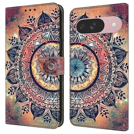 For Google Pixel 9 Pro  /  Pixel 9 Case Pattern Printing Anti-Drop Leather Flip Wallet Phone Cover - Mandala