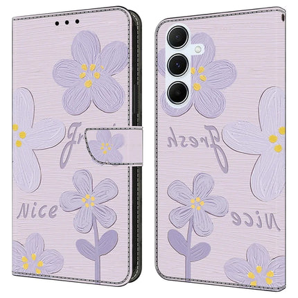For Samsung Galaxy A56 5G  /  A36 5G Case Pattern Printing Anti-Drop Leather Flip Wallet Phone Cover - Purple Flowers