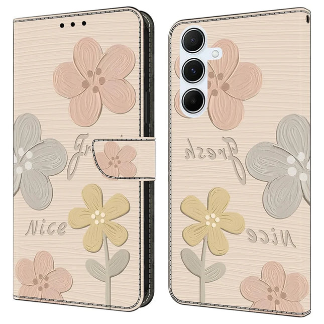For Samsung Galaxy A55 5G Case Pattern Printing Anti-Drop Leather Flip Wallet Phone Cover - Fresh Flowers