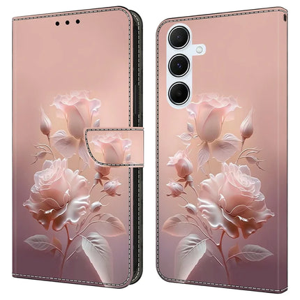 For Samsung Galaxy A55 5G Case Pattern Printing Anti-Drop Leather Flip Wallet Phone Cover - Ceramic Rose