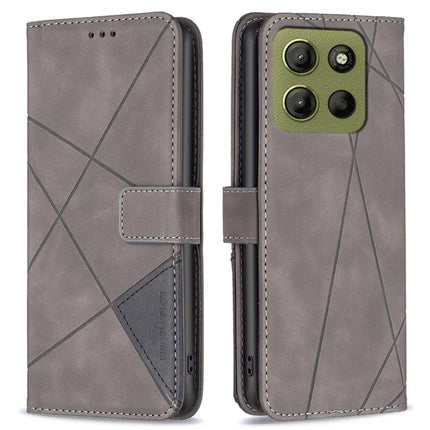 BINFEN COLOR BF05 For Motorola Moto G15 4G Case Leather Phone Cover Wallet Stand - Grey