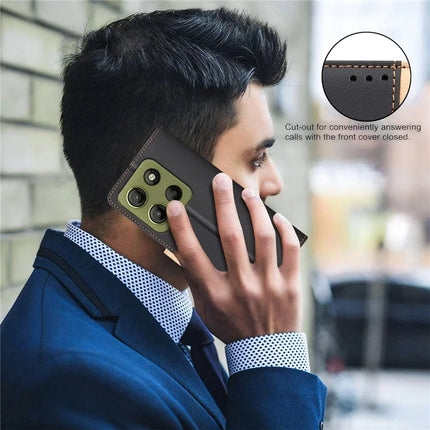 BINFEN COLOR BF33 for Motorola Moto G15 4G Leather Case Splicing Color RFID Blocking