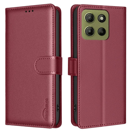BINFEN COLOR BF32 For Motorola Moto G15 4G Leather Case Wallet RFID Blocking Phone Cover - Red
