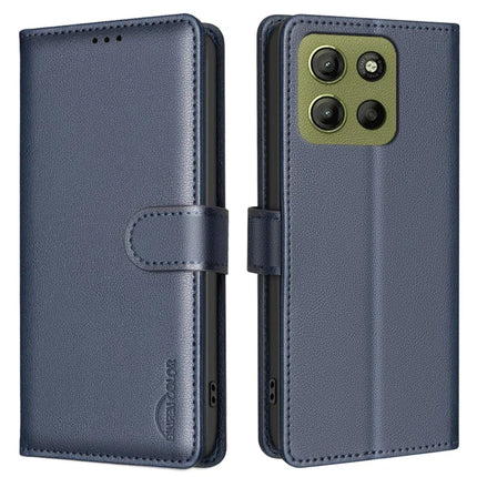 BINFEN COLOR BF32 For Motorola Moto G15 4G Leather Case Wallet RFID Blocking Phone Cover - Blue
