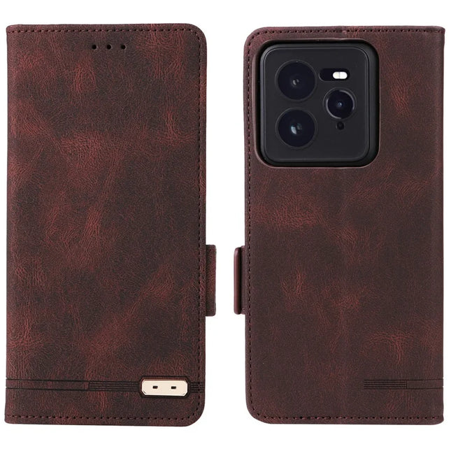 For Realme GT 7 Pro 5G Case Leather Wallet Flip Phone Cover with Hardware Decor - Coffee