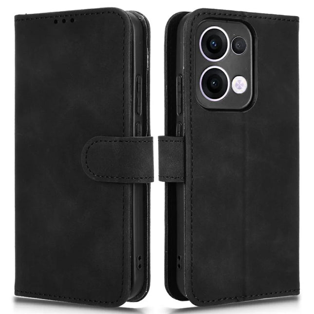 For Oppo Reno13 5G (Global) Leather Case Skin Feel Anti Drop Wallet Flip Phone Cover - Black