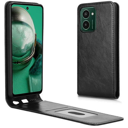 Leather Case for HMD Pulse Pro / Pulse+ / Pulse Card Slot Magnetic Vertical Flip Phone Cover - Black