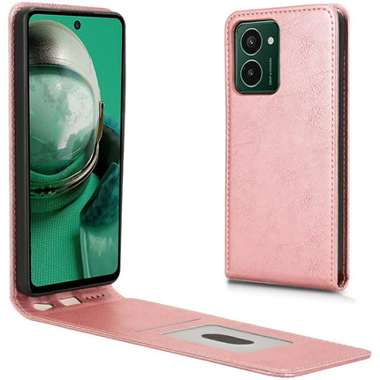 Leather Case for HMD Pulse Pro / Pulse+ / Pulse Card Slot Magnetic Vertical Flip Phone Cover - Rose Gold