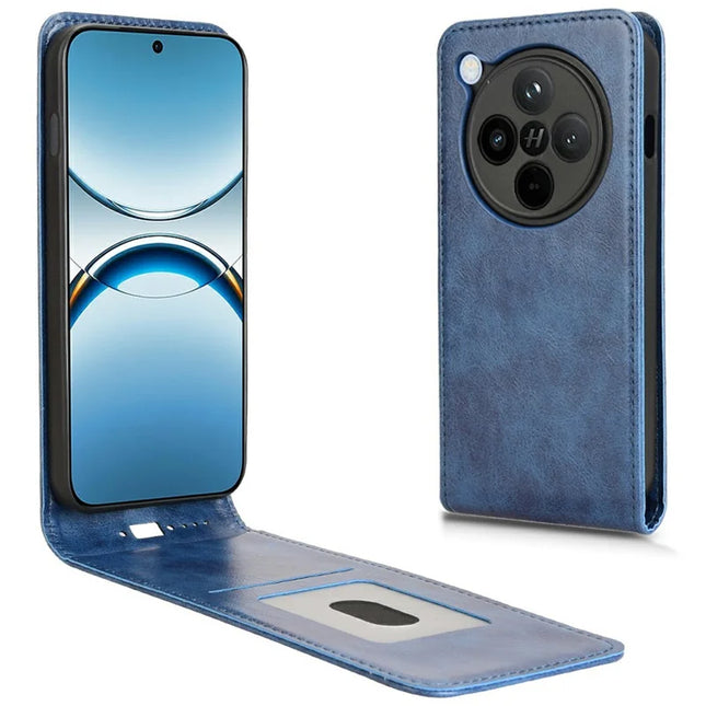 For Oppo Find X8 Pro 5G Case with Card Slot Magnetic Vertical Flip Leather Phone Cover - Dark Blue