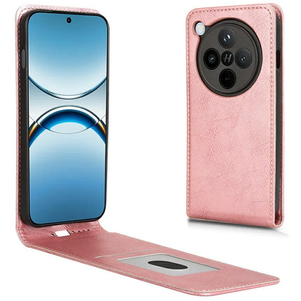 For Oppo Find X8 Pro 5G Case with Card Slot Magnetic Vertical Flip Leather Phone Cover - Rose Gold