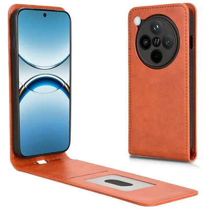 For Oppo Find X8 Pro 5G Case with Card Slot Magnetic Vertical Flip Leather Phone Cover - Orange