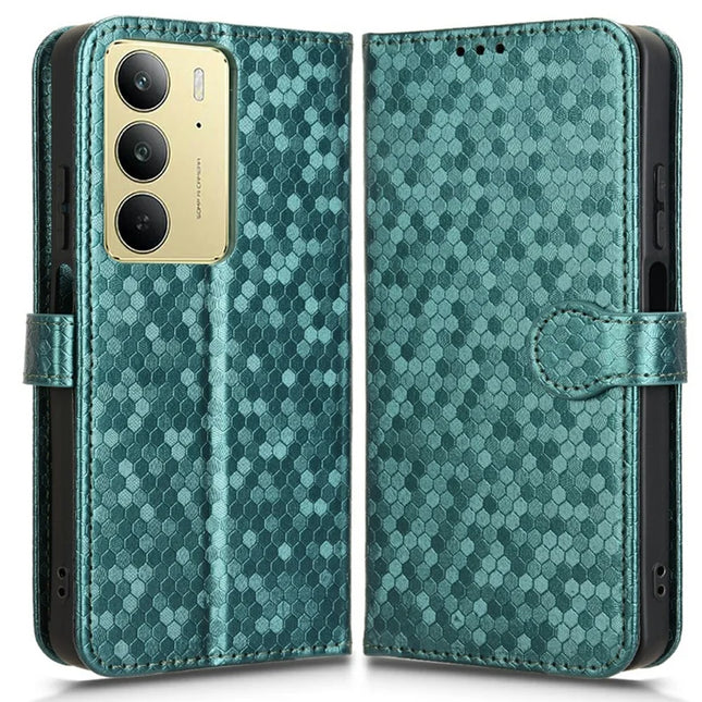 For Realme C75 Wallet Case Dot Pattern Imprint PU Leather Phone Cover - Green