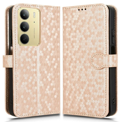 For Realme C75 Wallet Case Dot Pattern Imprint PU Leather Phone Cover - Rose Gold