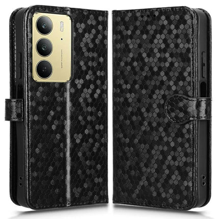 For Realme C75 Wallet Case Dot Pattern Imprint PU Leather Phone Cover - Black