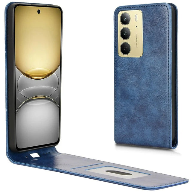 For Realme C75 Case with Card Slot Magnetic Vertical Flip Leather Phone Cover - Dark Blue