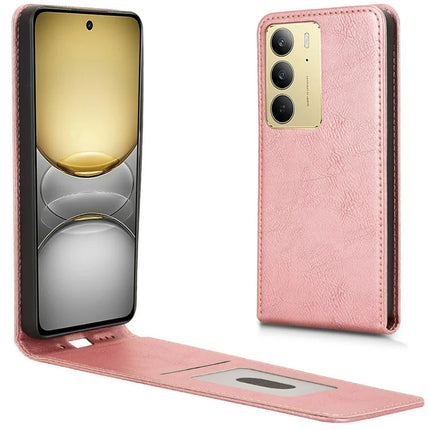 For Realme C75 Case with Card Slot Magnetic Vertical Flip Leather Phone Cover - Rose Gold