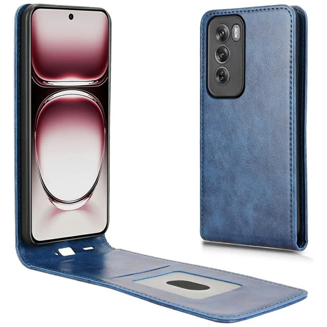 For Oppo Reno12 5G (Global) Case with Card Slot Magnetic Vertical Flip Leather Phone Cover - Dark Blue