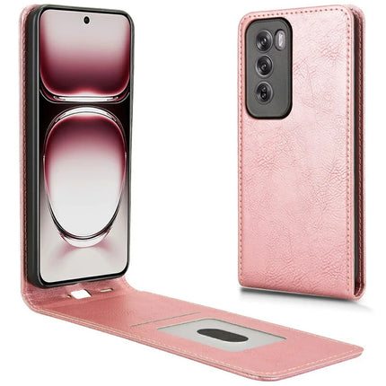 For Oppo Reno12 5G (Global) Case with Card Slot Magnetic Vertical Flip Leather Phone Cover - Rose Gold