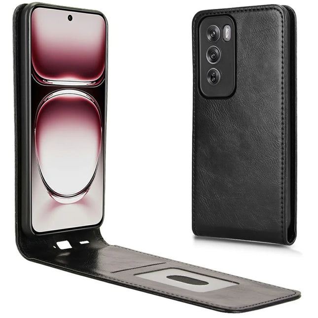 For Oppo Reno12 Pro 5G (Global) Case with Card Slot Magnetic Vertical Flip Leather Phone Cover - Black